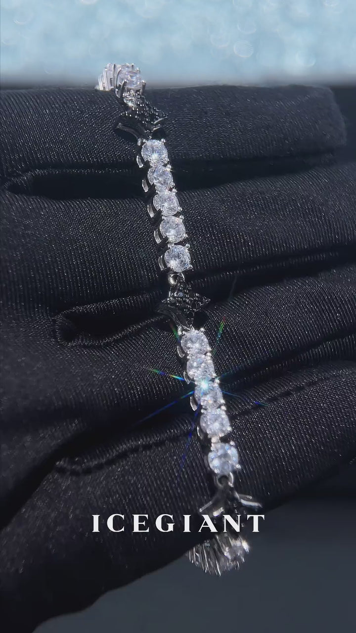 Black Four-Point Star Moissanite Tennis Bracelet