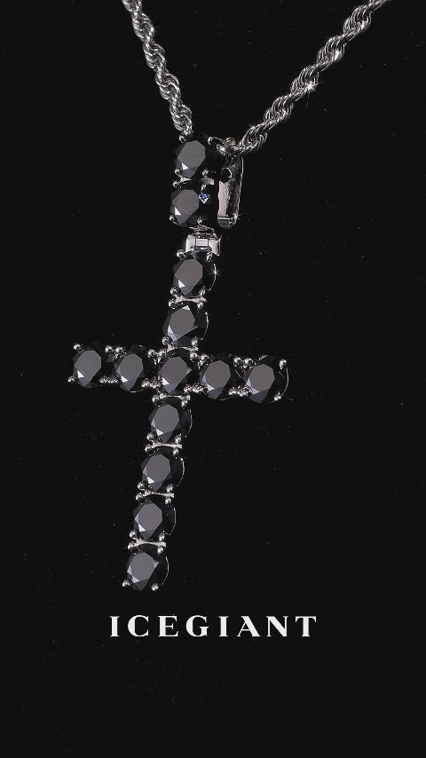 S925 13CT Black Moissanite Cross Pendant