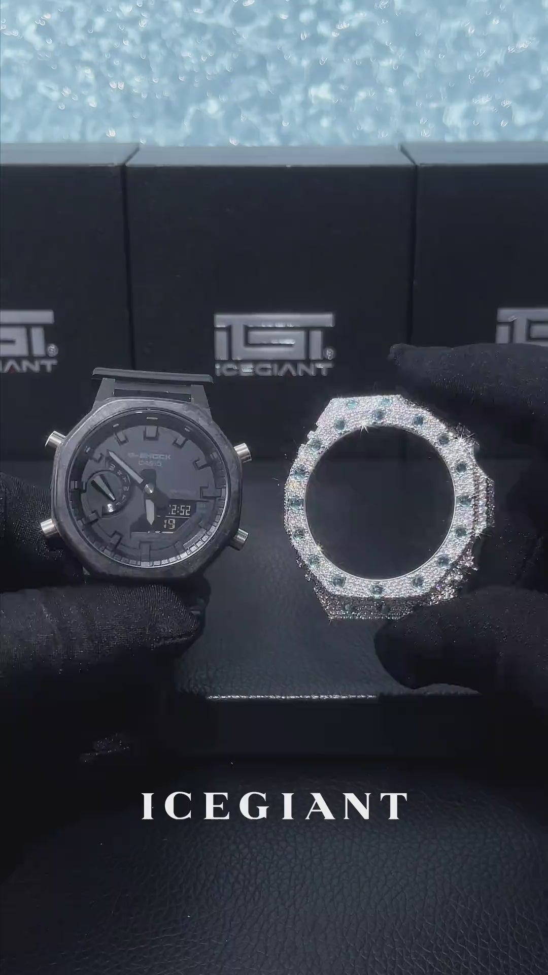GA-2100 Reversed Blue & White Moissanite Case