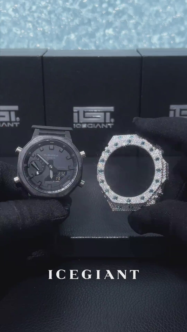 GA-2100 Reversed Blue & White Moissanite Case