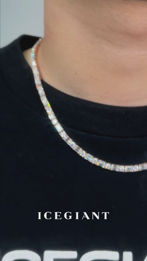 4MM Mossianite Emerald & Round Cut Tennis Chain