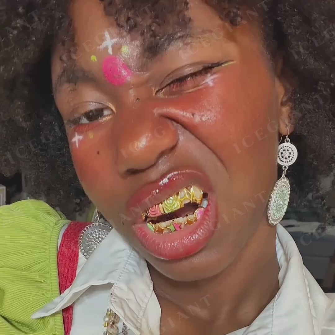 Pink & Green Enamel Swirl Grillz