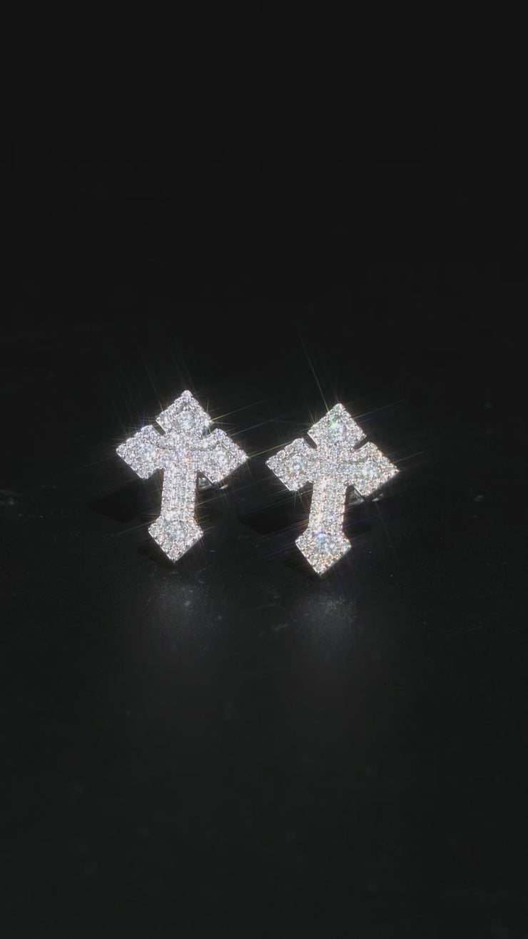 Moissanite Crucifix Cluster Stud Earrings