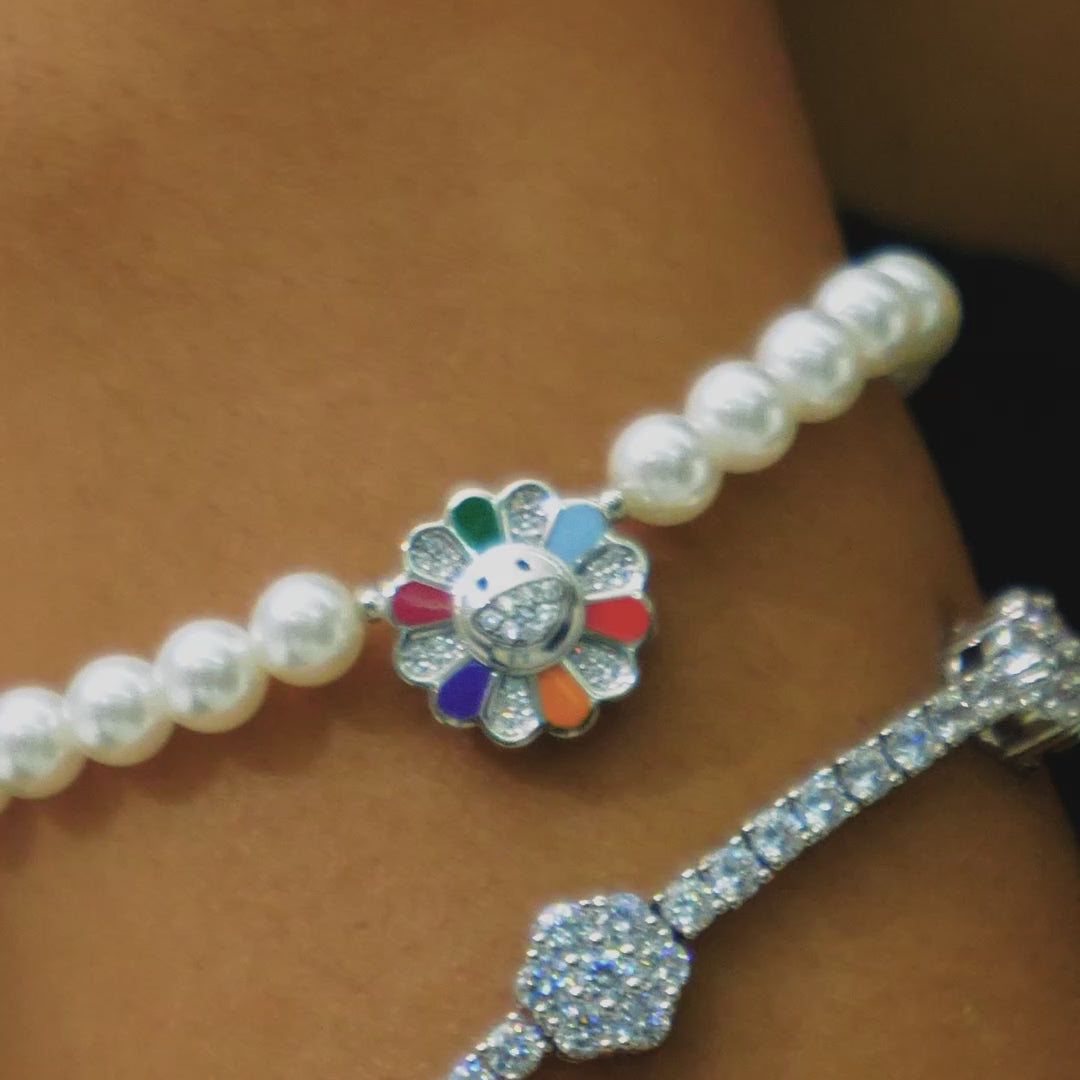 925 Sterling Silver Moissanite Sunflower Pearl Bracelet