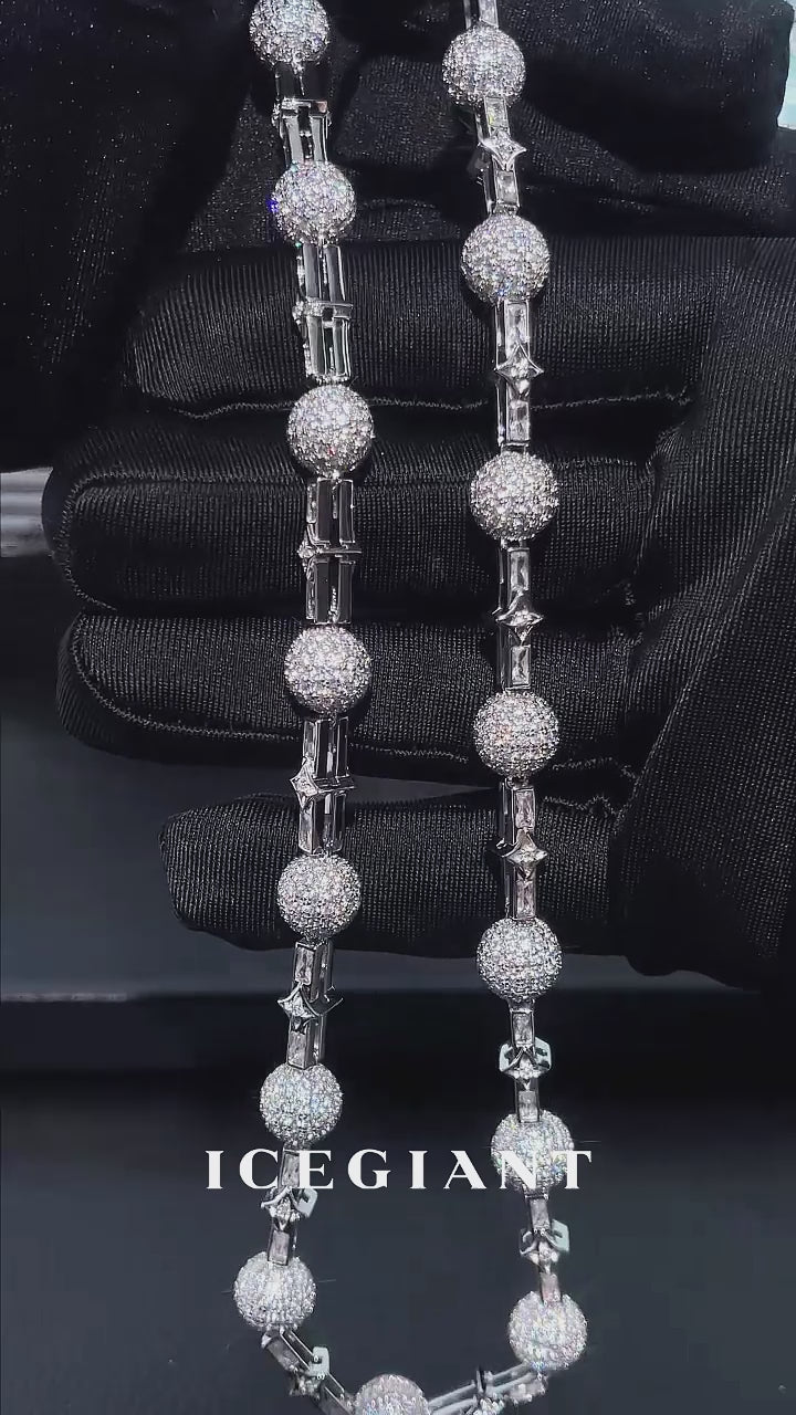 10mm Moissanite Baguette Four Leaf Clover Ball Chain