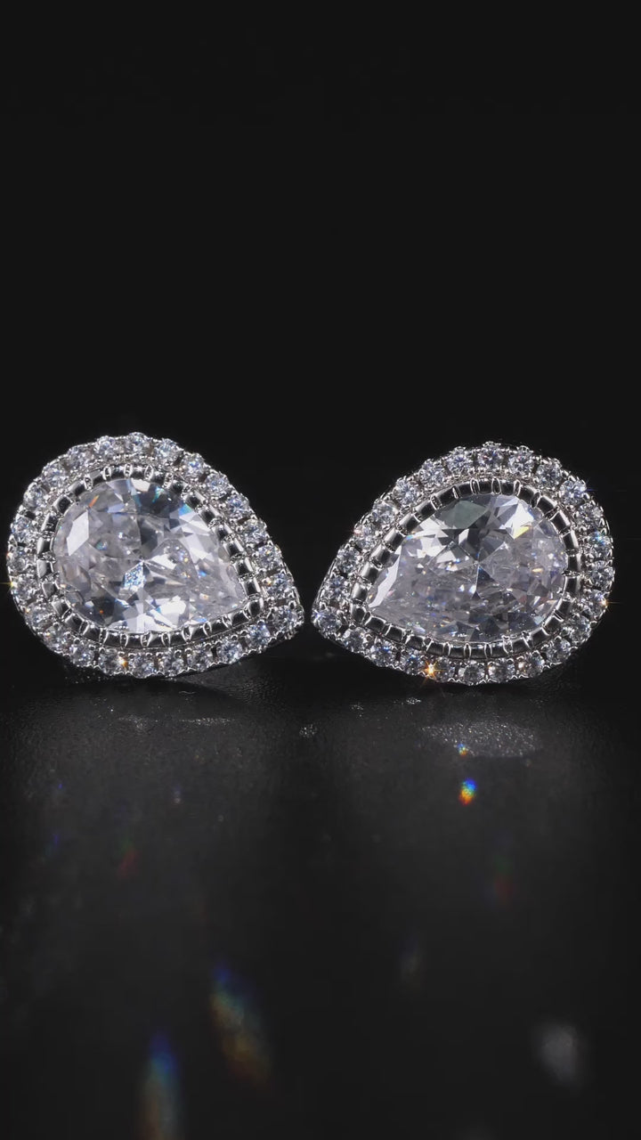 Pear Cut Moissanite Cluster Stud Earrings