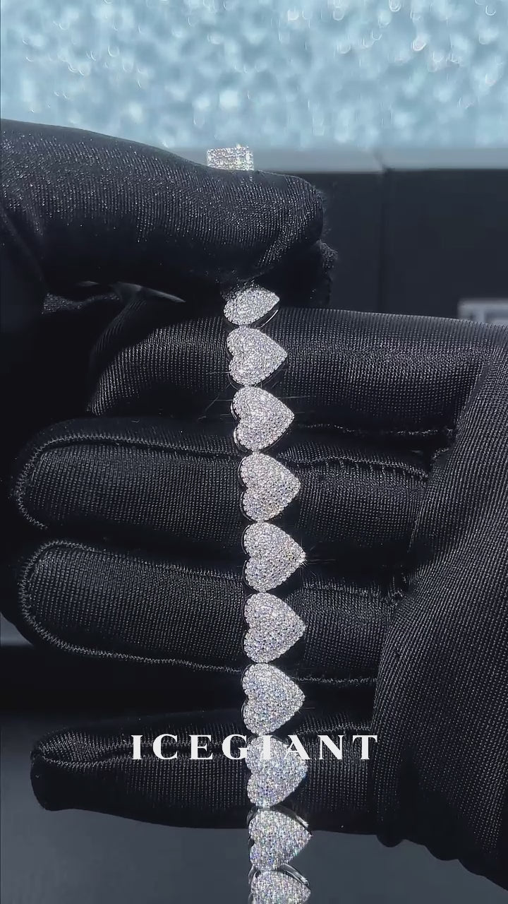 10MM White Moissanite Heart Bracelet