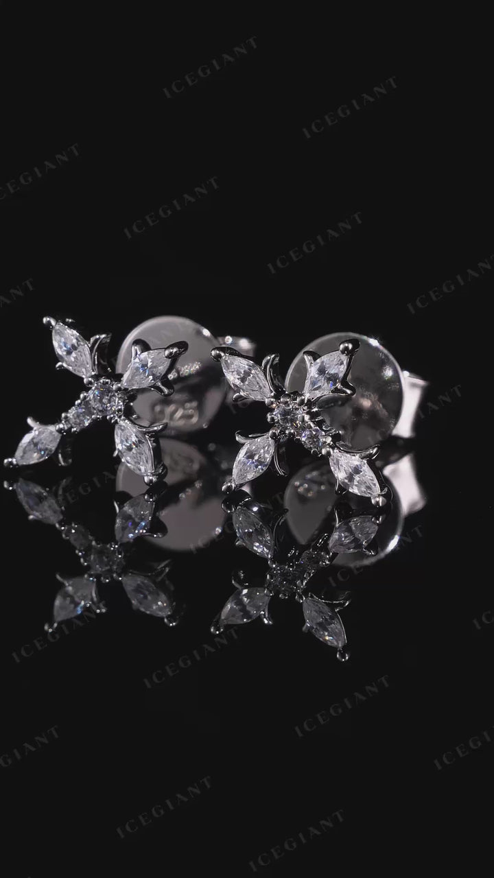 Marquise & Round Cut Moissanite Cross Stud Earrings