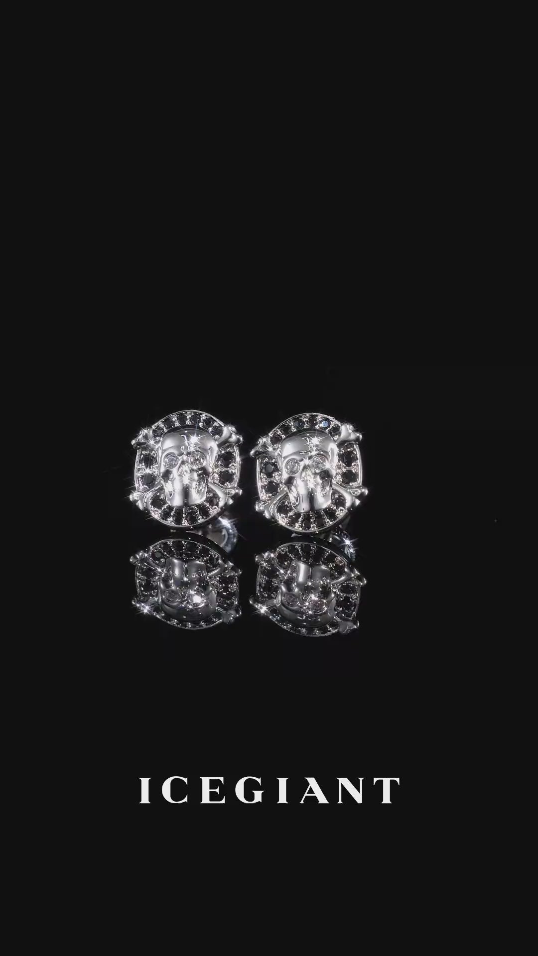 Black & White Moissanite Skull Crossbones Stud Earrings