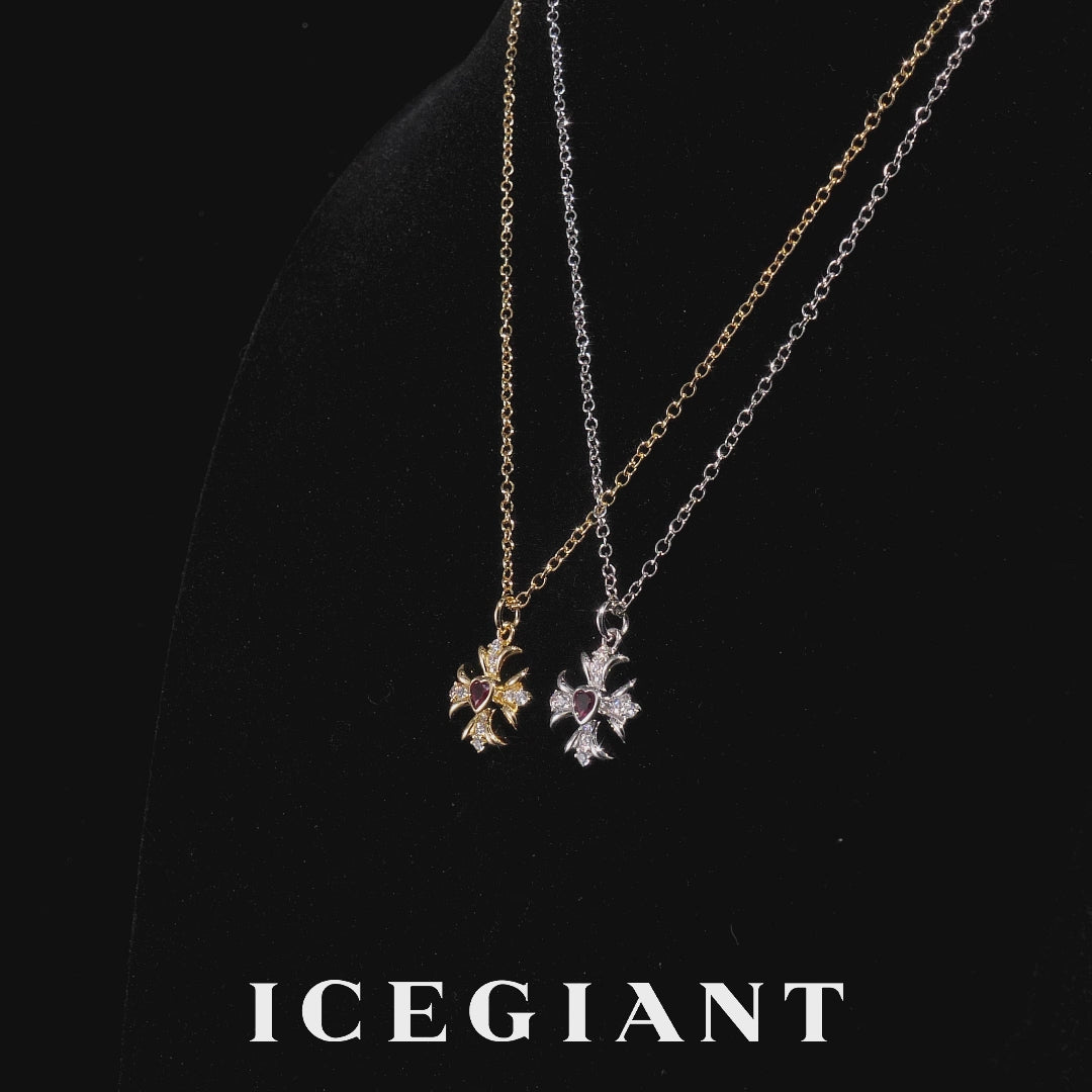 Pink Heart Gem & Moissanite Cross Pendant