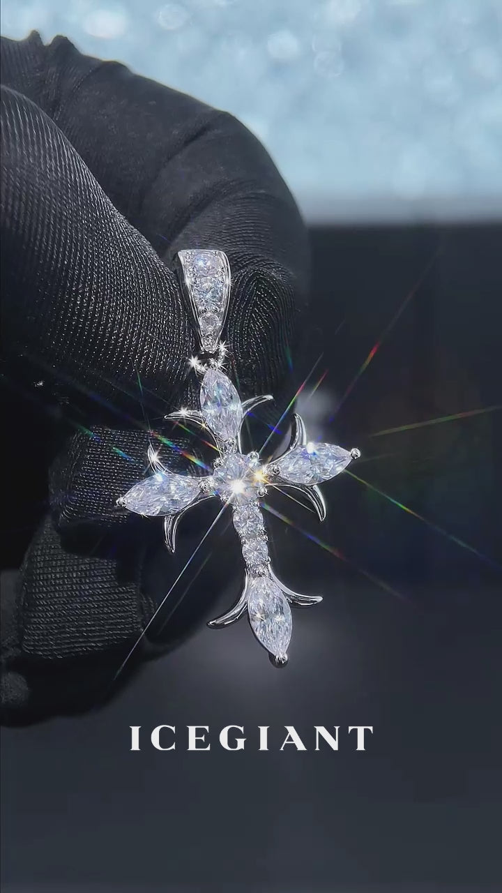 Marquise & Round Cut Moissanite Fleury Cross Pendant
