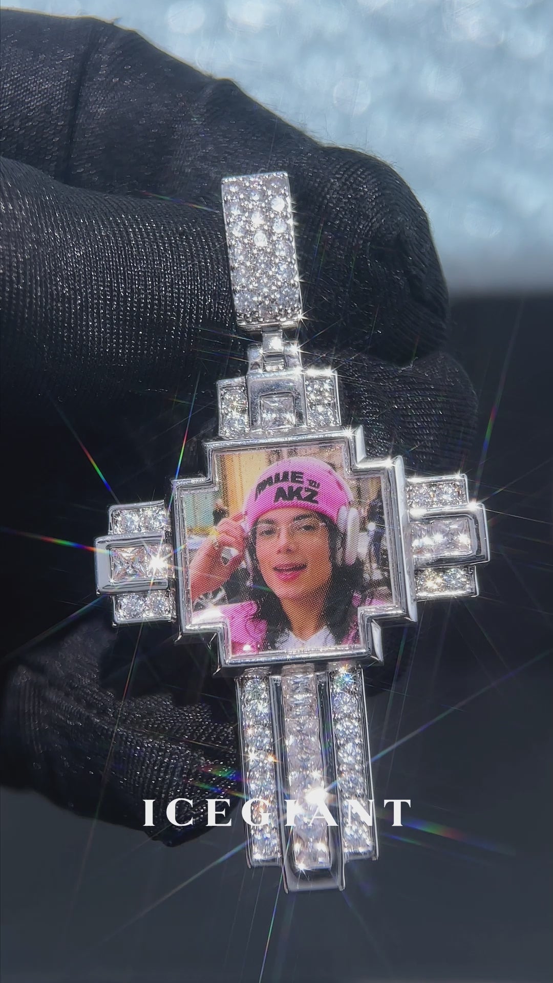 Square Photo Moissanite Cross Pendant - ICEGIANT