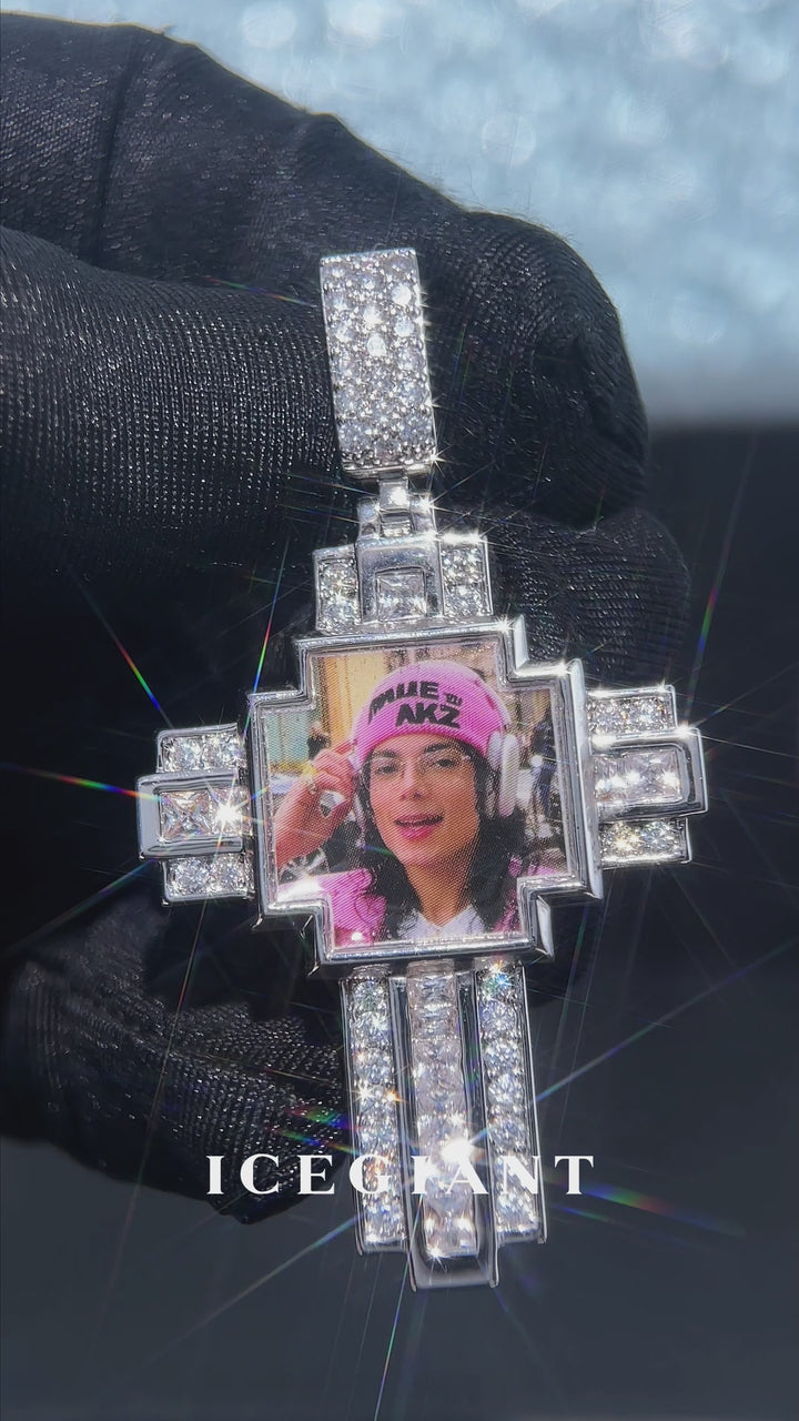 Square Photo Moissanite Cross Pendant - ICEGIANT