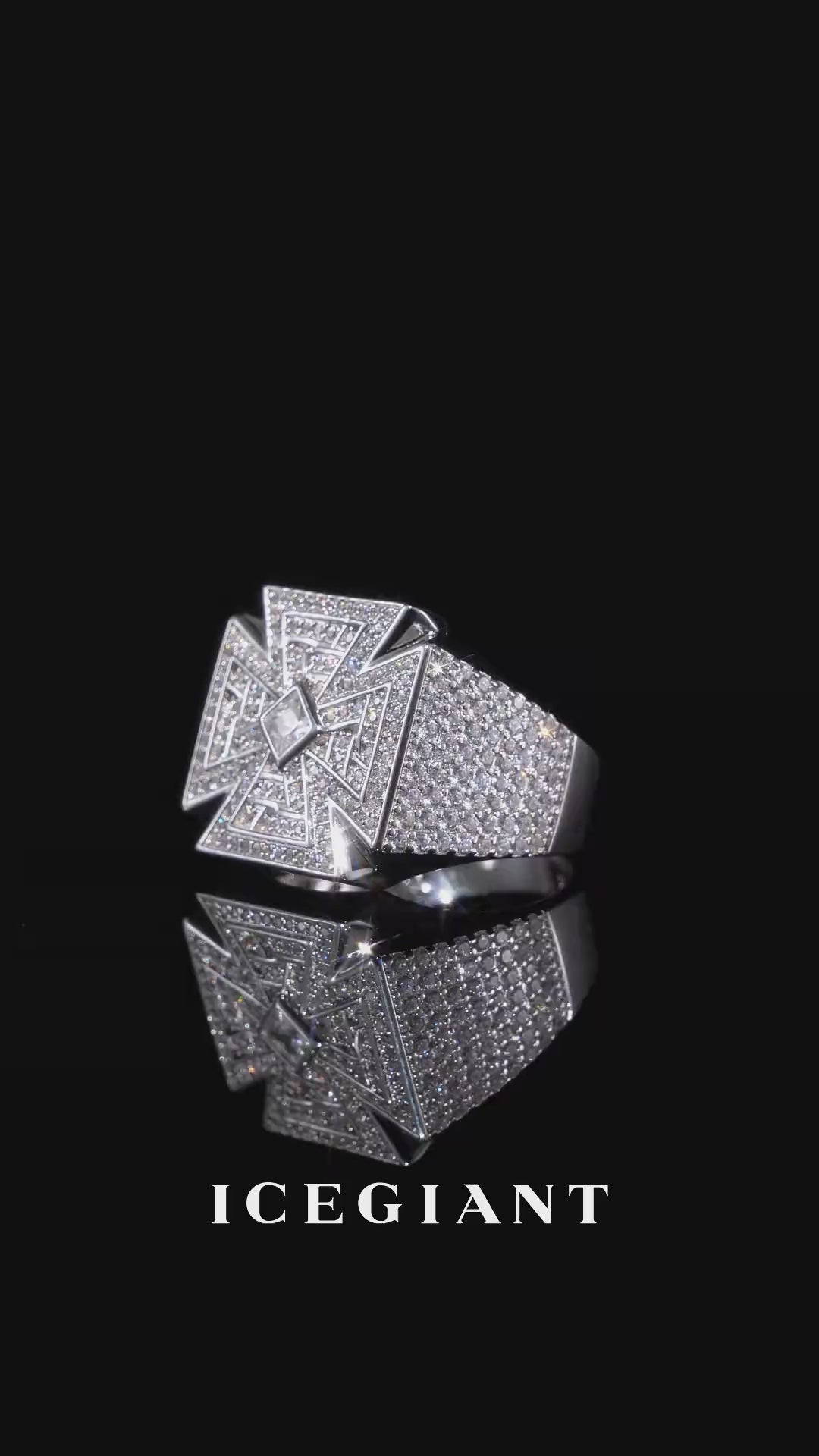 Moissanite Geometric Iron Cross Signet Ring