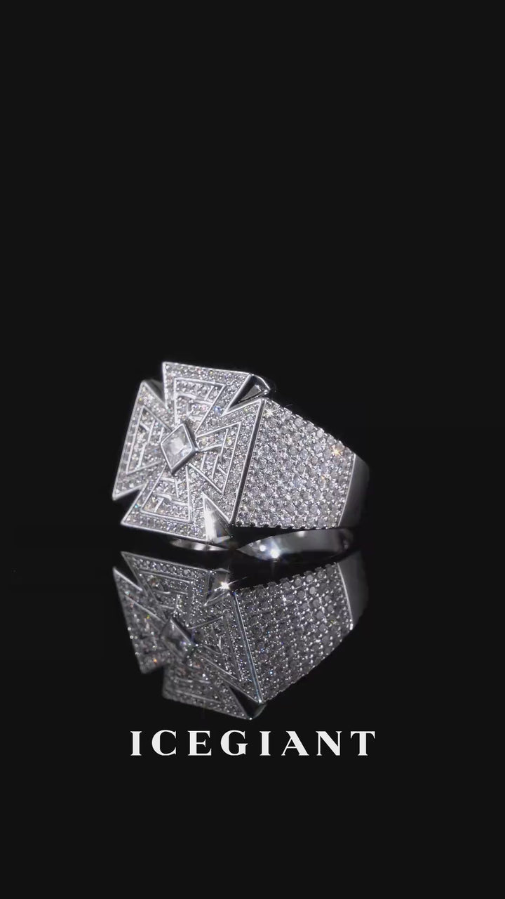 Moissanite Geometric Iron Cross Signet Ring
