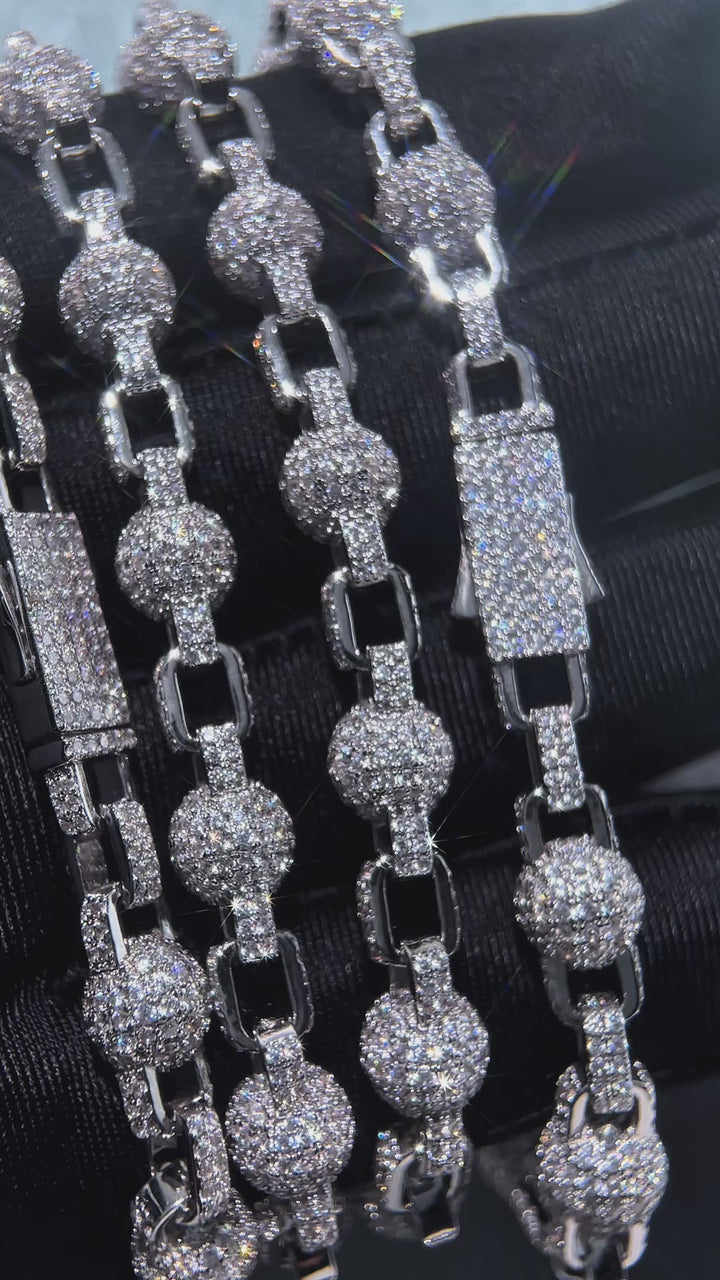 7mm Iced Out Moissanite Round Ball Rolo Chain Or Bracelet