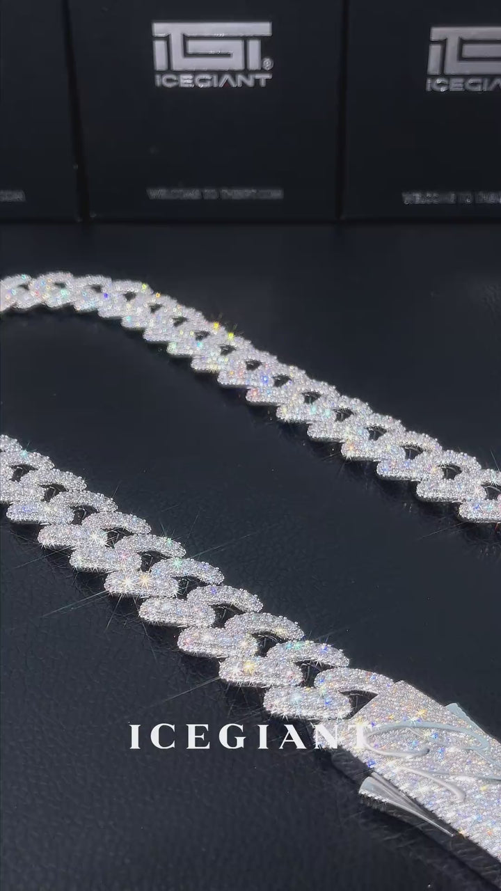 20mm Triple-Row Pave Moissanite Cuban Chain
