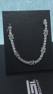 White Moissanite Green Marquise Gem Clover Tennis Bracelet