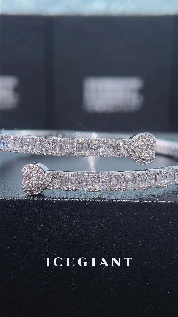 Heart Shape Baguette Moissanite Bangle Bracelet
