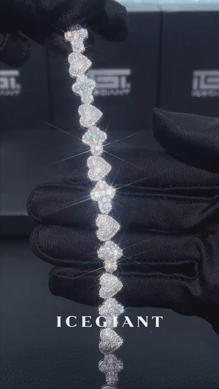 10mm Iced Heart & Cross Moissanite Bracelet