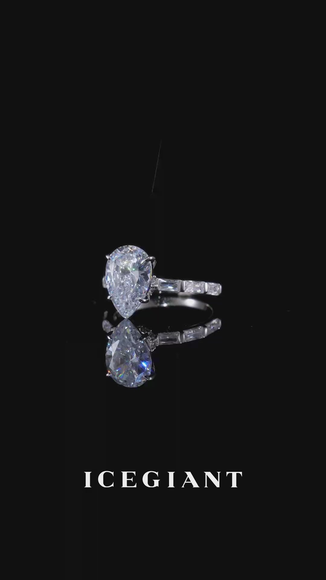 4CT Pear Cut Moissanite Ring with Baguette Band