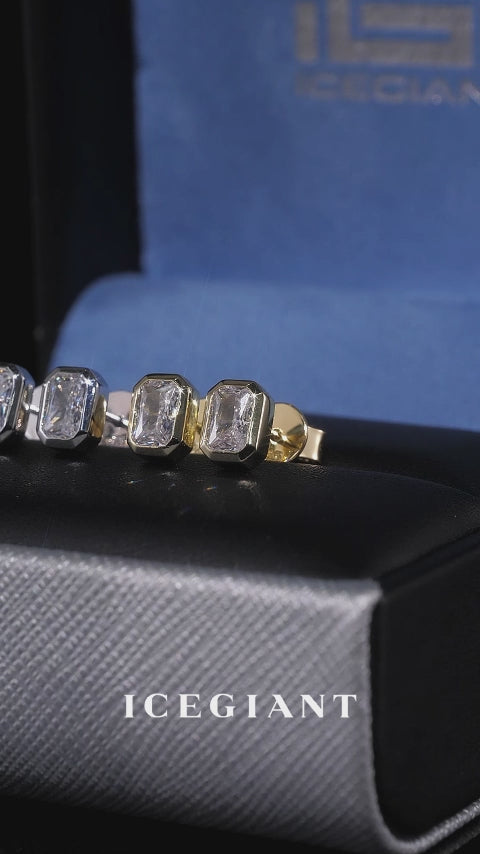 Baguette-Bezel Moissanite Studs Earrings