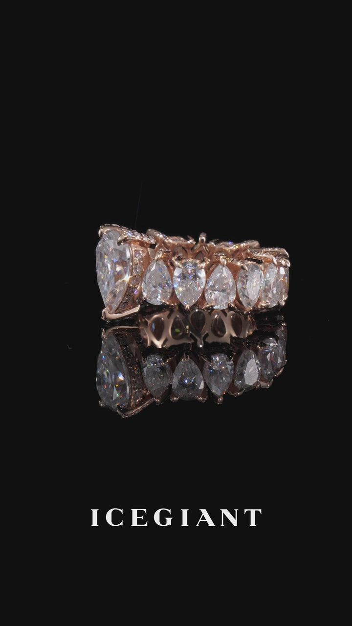 2CT Pear Moissanite Center Pavé Side Pear Eternity Ring