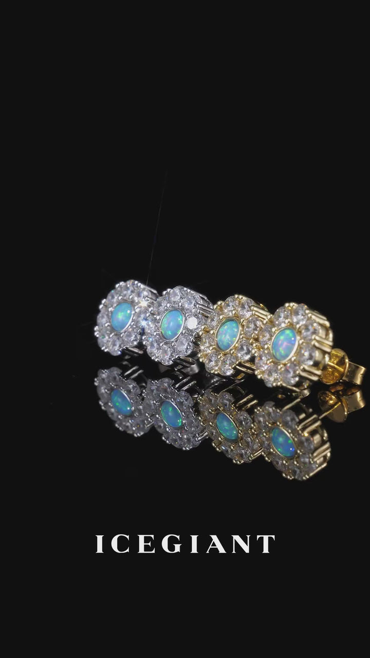 Opal Flower Moissanite Halo Stud Earrings