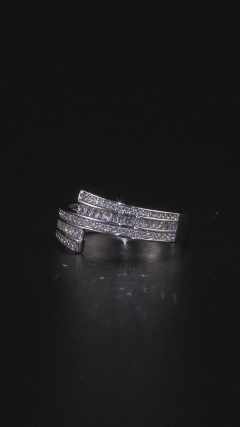 Round & Baguette Triple Row Moissanite Spiral Ring