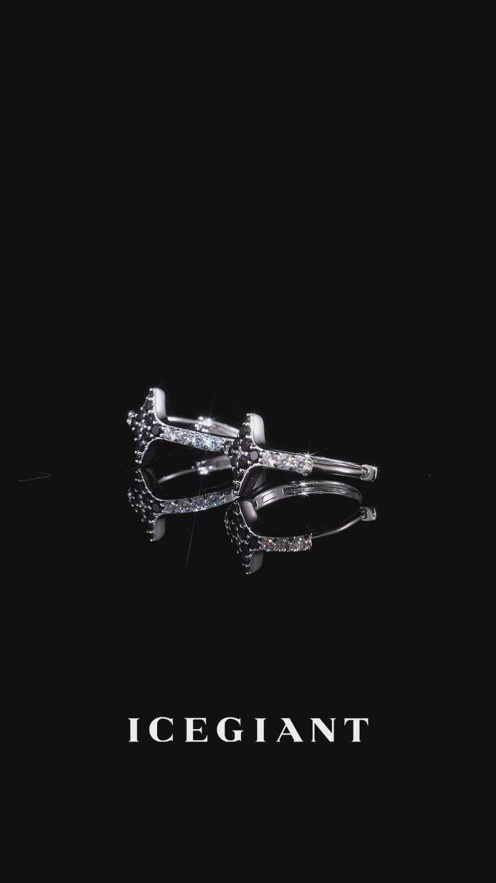Black & White Moissanite Ice Star Hoop Earrings