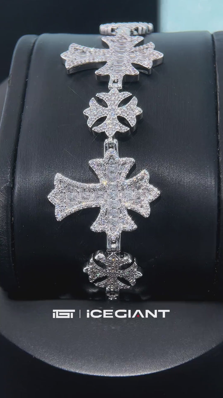 Mixed Size Moissanite Catholic Cross Bracelet