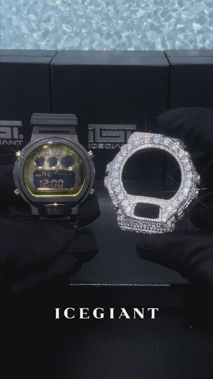 Iced Out Round & Baguette Moissanite Bezel For GM-6900G-9 Watch