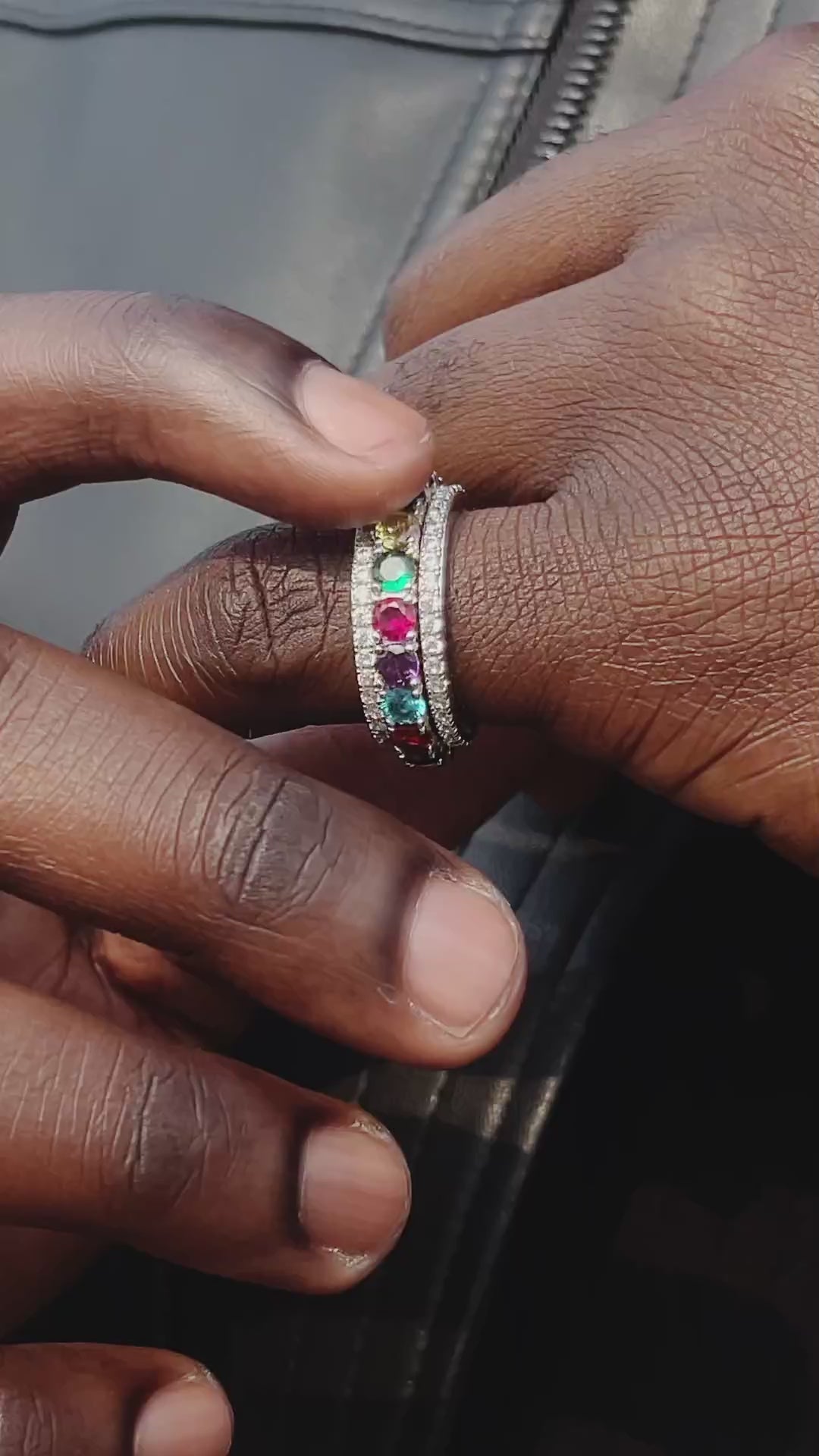 S925 Moissanite Multi Gemstone Rotatable Ring