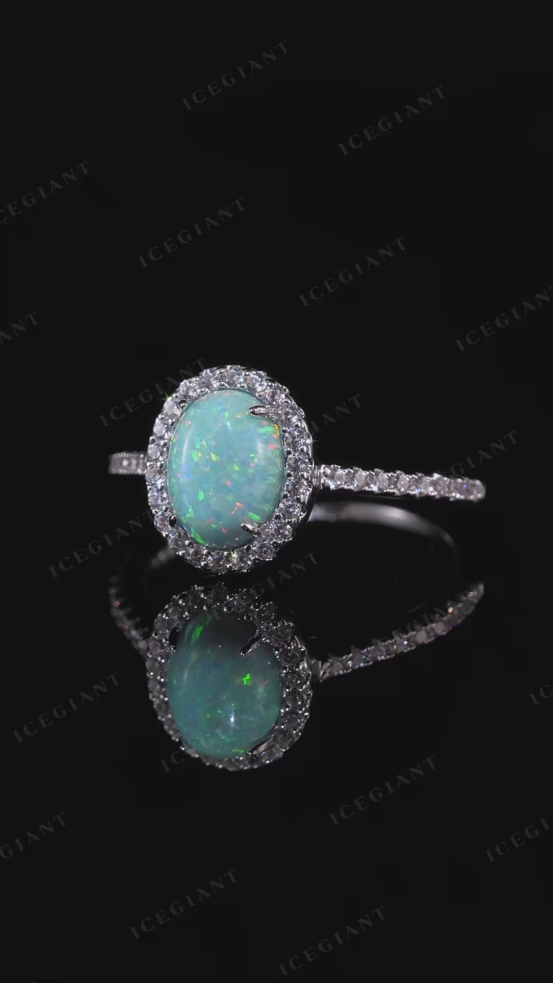 Opal & Moissanite Halo Oval Rings