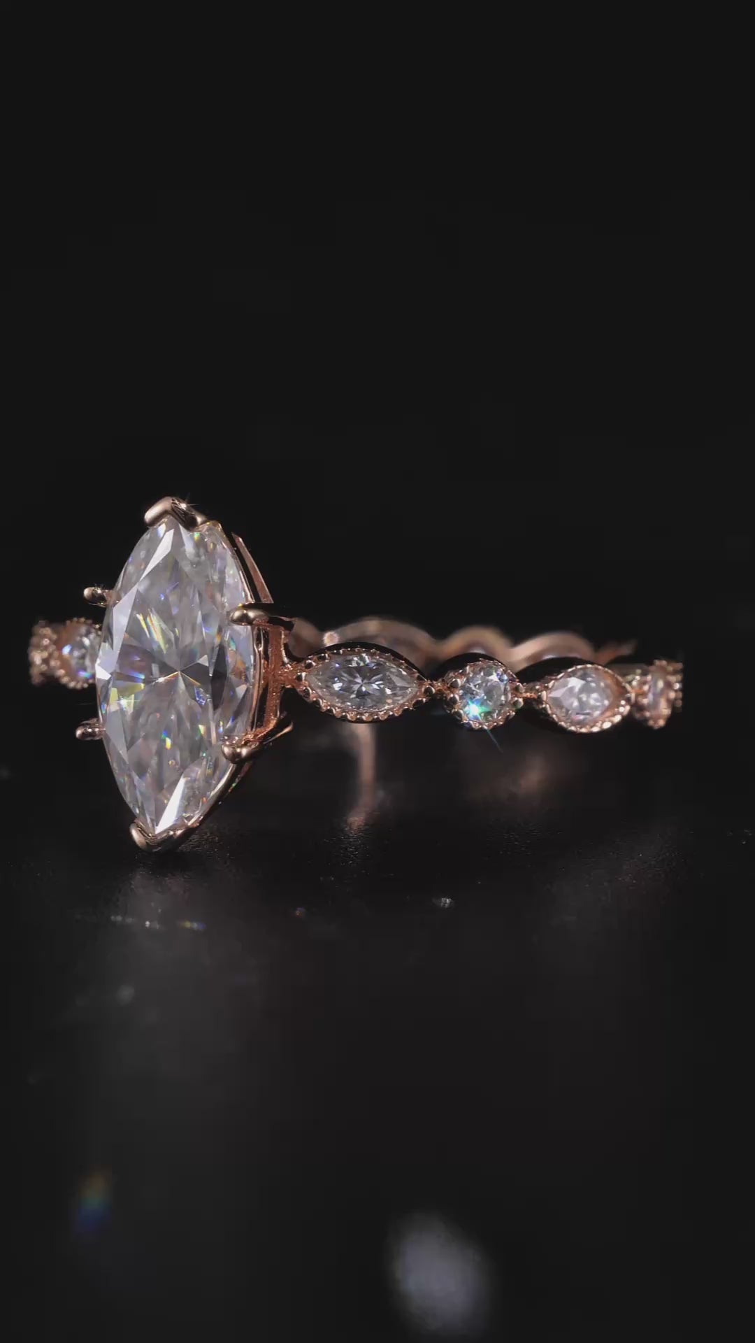 2CT Vintage Marquise Milgrain Moissanite Engagement Ring