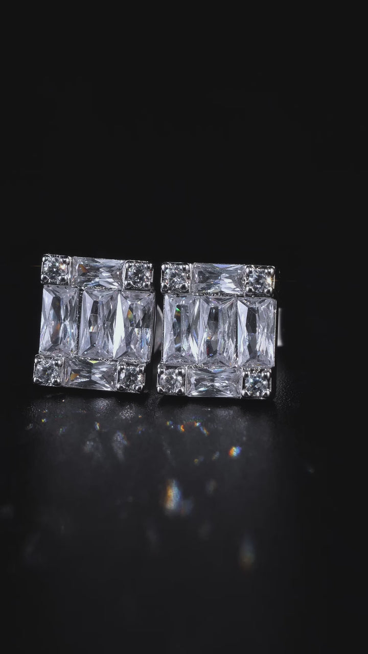 Baguette & Round Moissanite Square Cluster Earrings