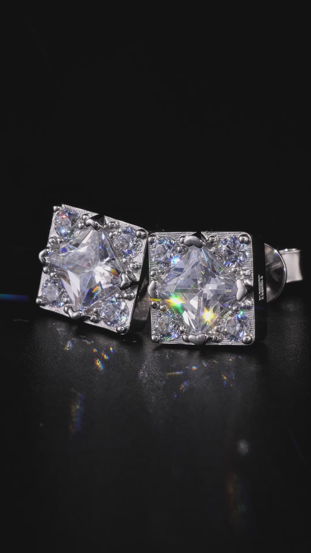 Square Shape Round Moissanite Cluster Earrings