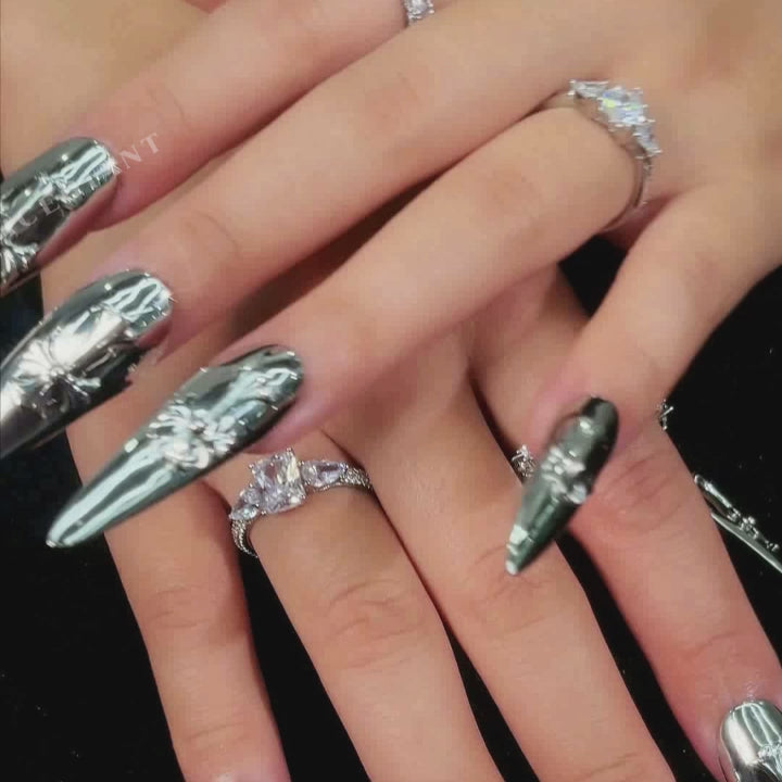 Cross Pink Bow Metallic Solid Nail Set