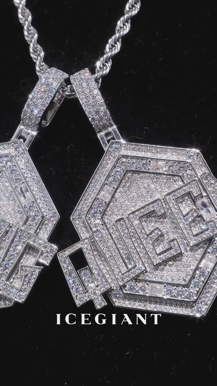 S925 Moissanite Hexagon Iced QUEEN Letter Pendant