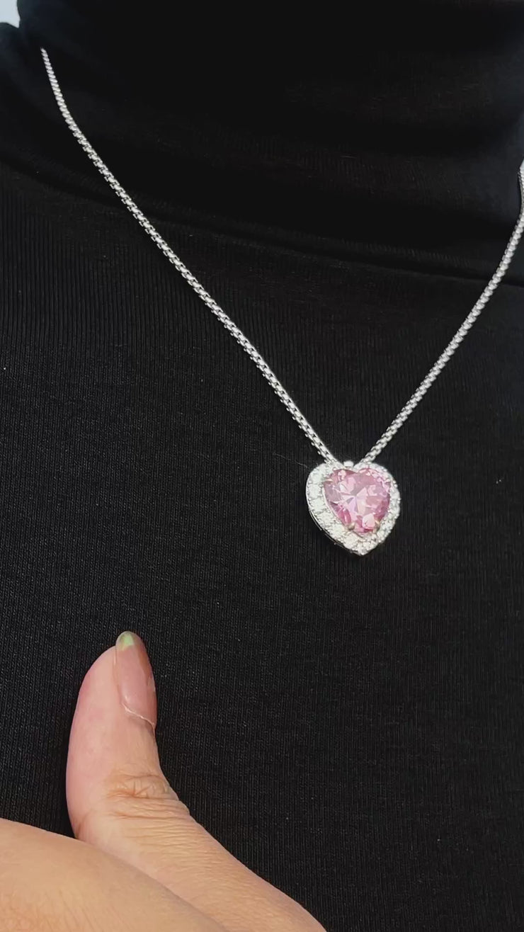 S925 Moissanite Pink Gemstone Heart Shaped Halo Earrings