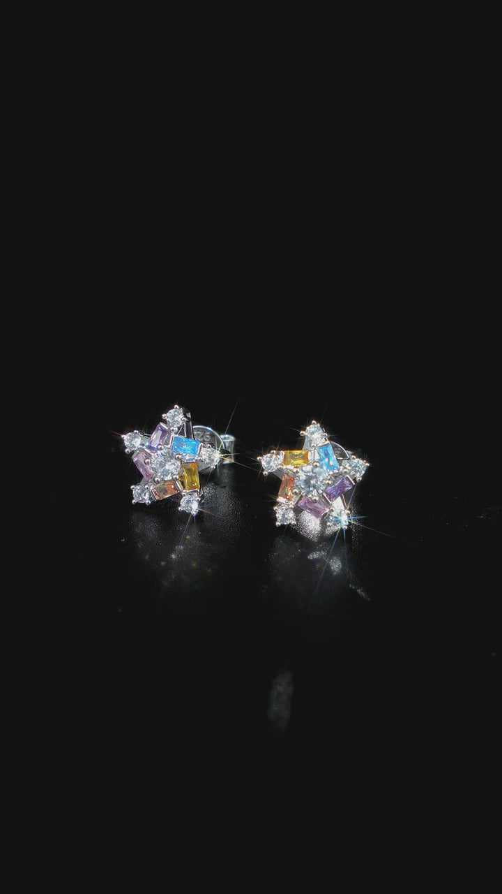 Baguette Gem Moissanite Star Cluster Earrings