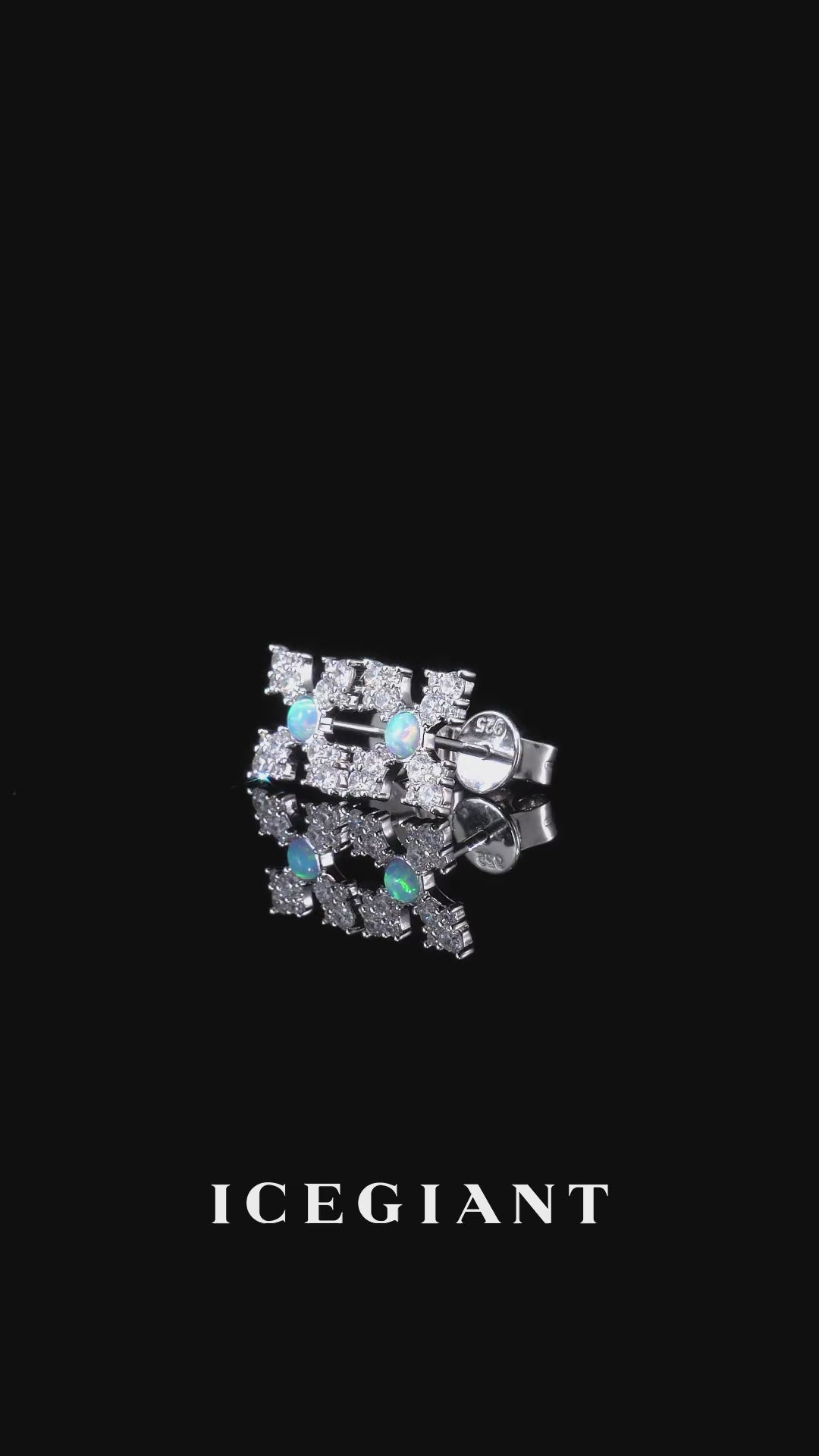 Opal Iced Cross Moissanite Stud Earrings