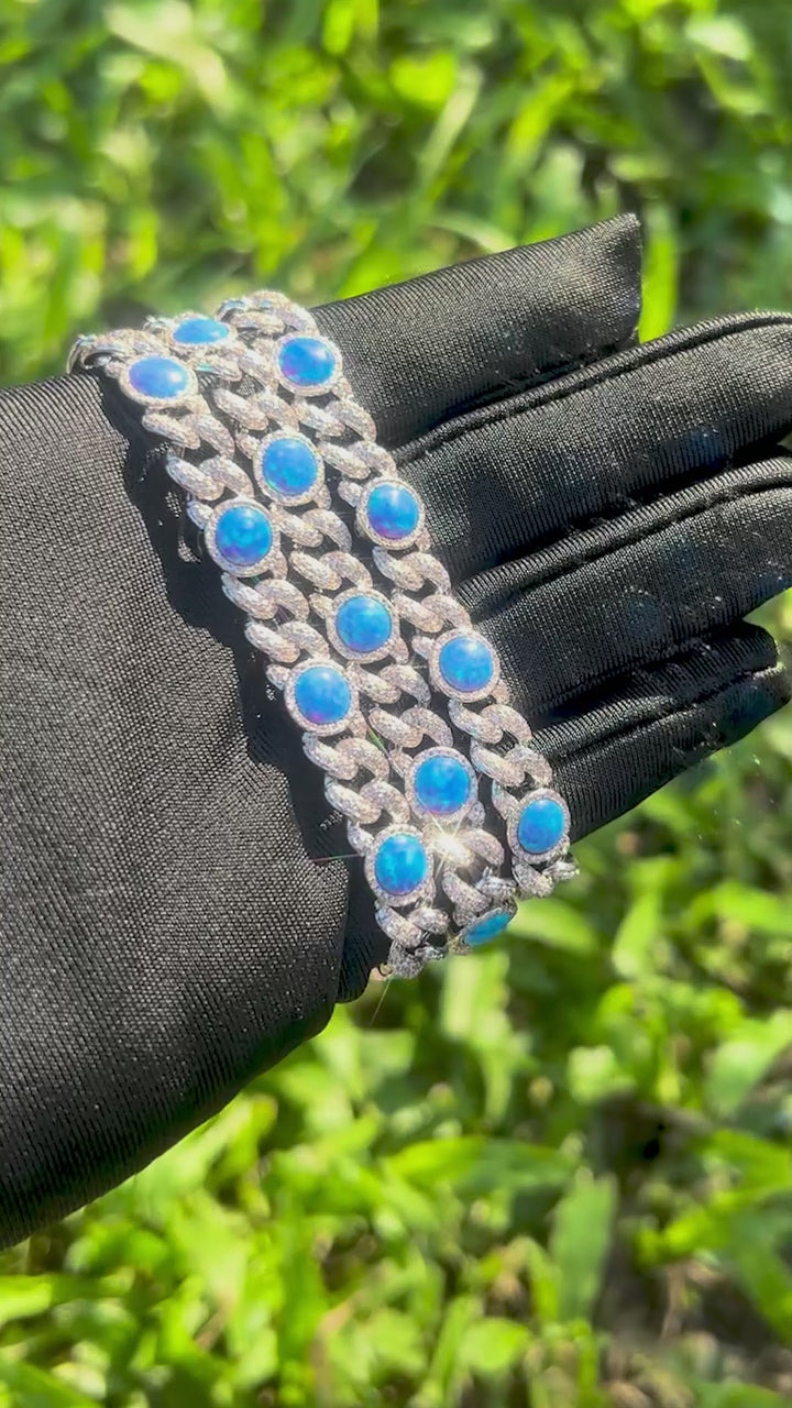 8mm Moissanite & Blue Opal Classic Cuban Chain