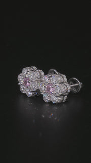 Pink Gem & Moissanite Cluster Hexagon Earrings-Total 2.4CT