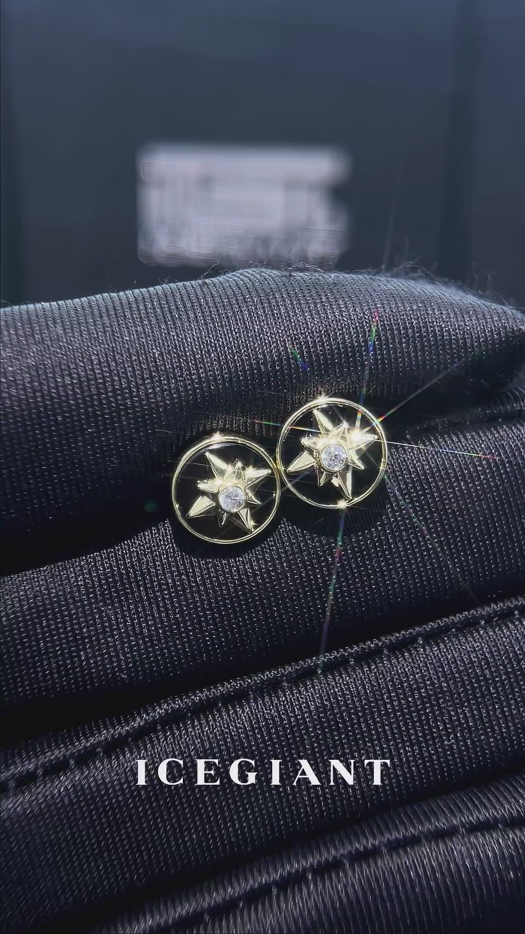Black Agate North Star Moissanite Stud Earrings