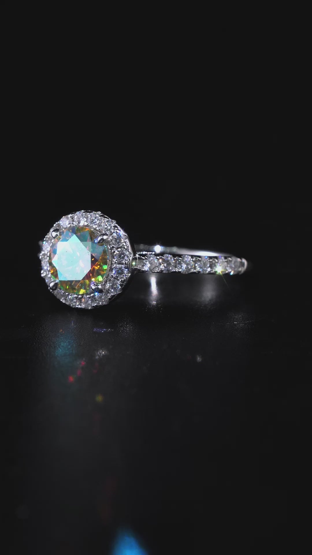 Floating Halo Rainbow Moissanite Engagement Ring