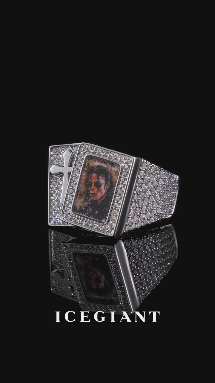Cross Playing Card Photo Signet Ring