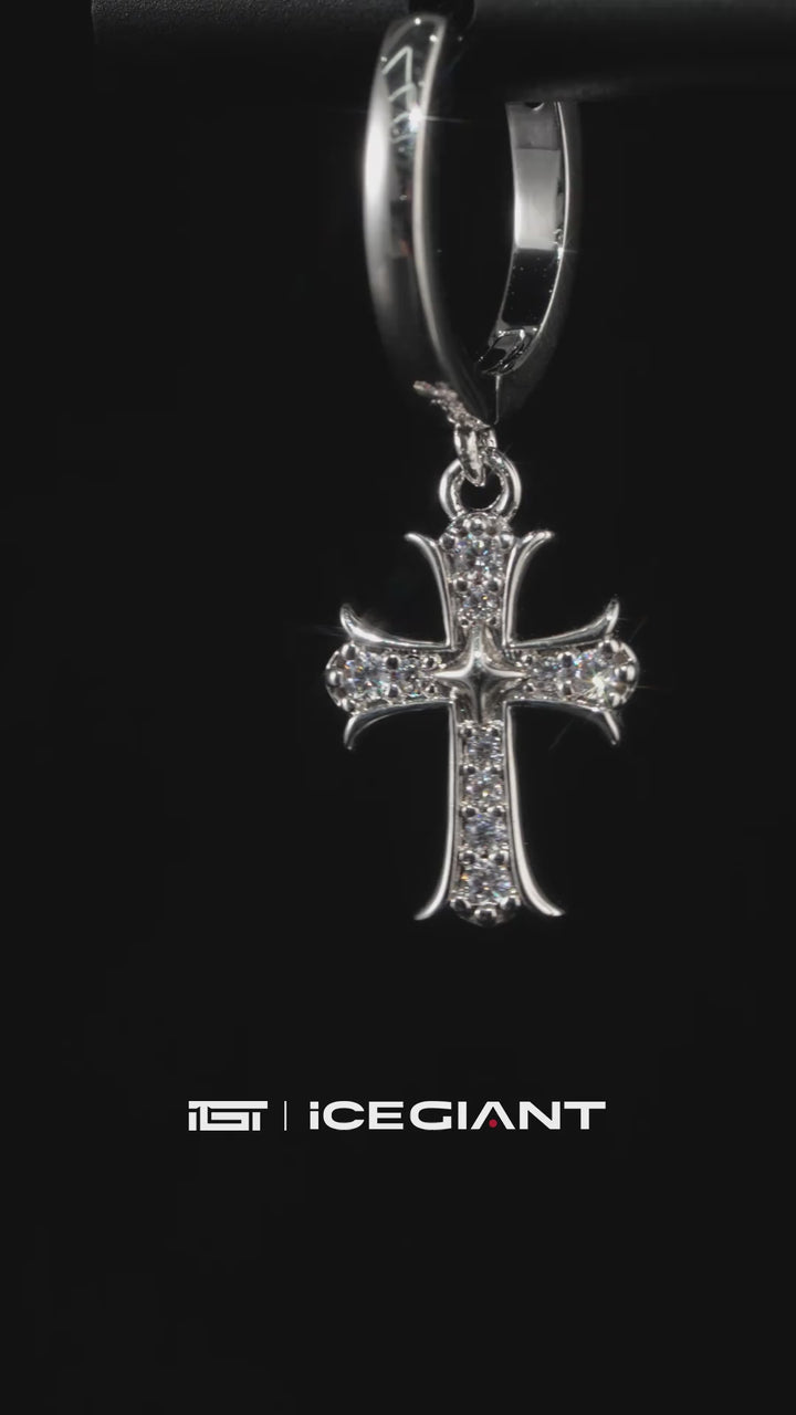 Moissanite Catholic Cross Hoop Earrings