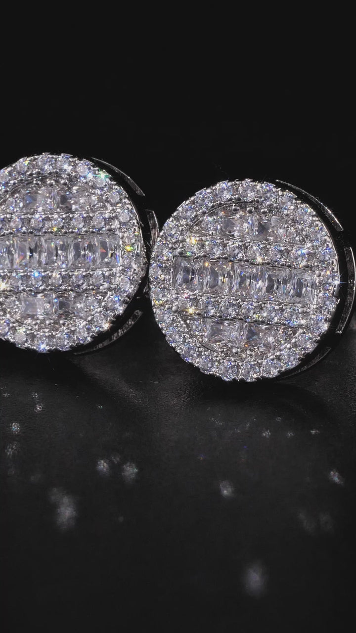 Triple Rows Baguette & Round Moissanite Stud Earrings