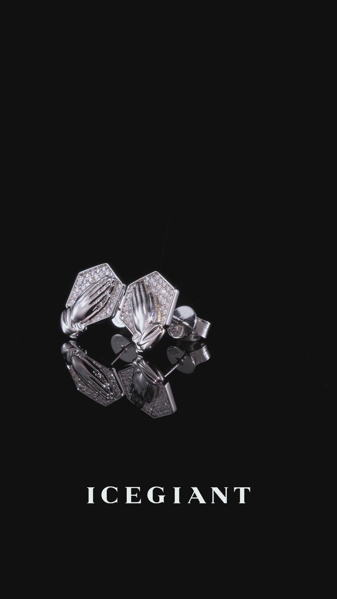 Moissanite Iced Praying Hands Stud Earrings